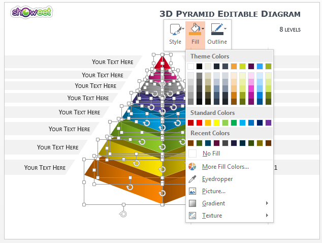 Ungroup the elements, select the parts you want to edit and apply your own Style / Fill / Outline, etc.